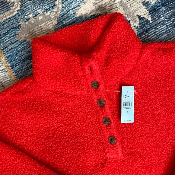 NWT LOFT Size SP Red Sherpa Fleece Lined Pullover - Picture 5 of 6